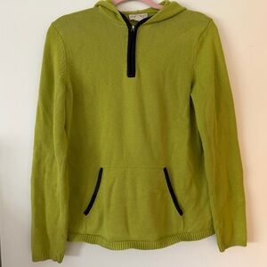 Green Hooded Sweater with Navy Blue Accents